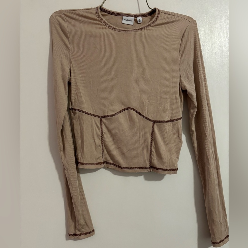 Aritzia Sunday Best Tan and Brown Shirt